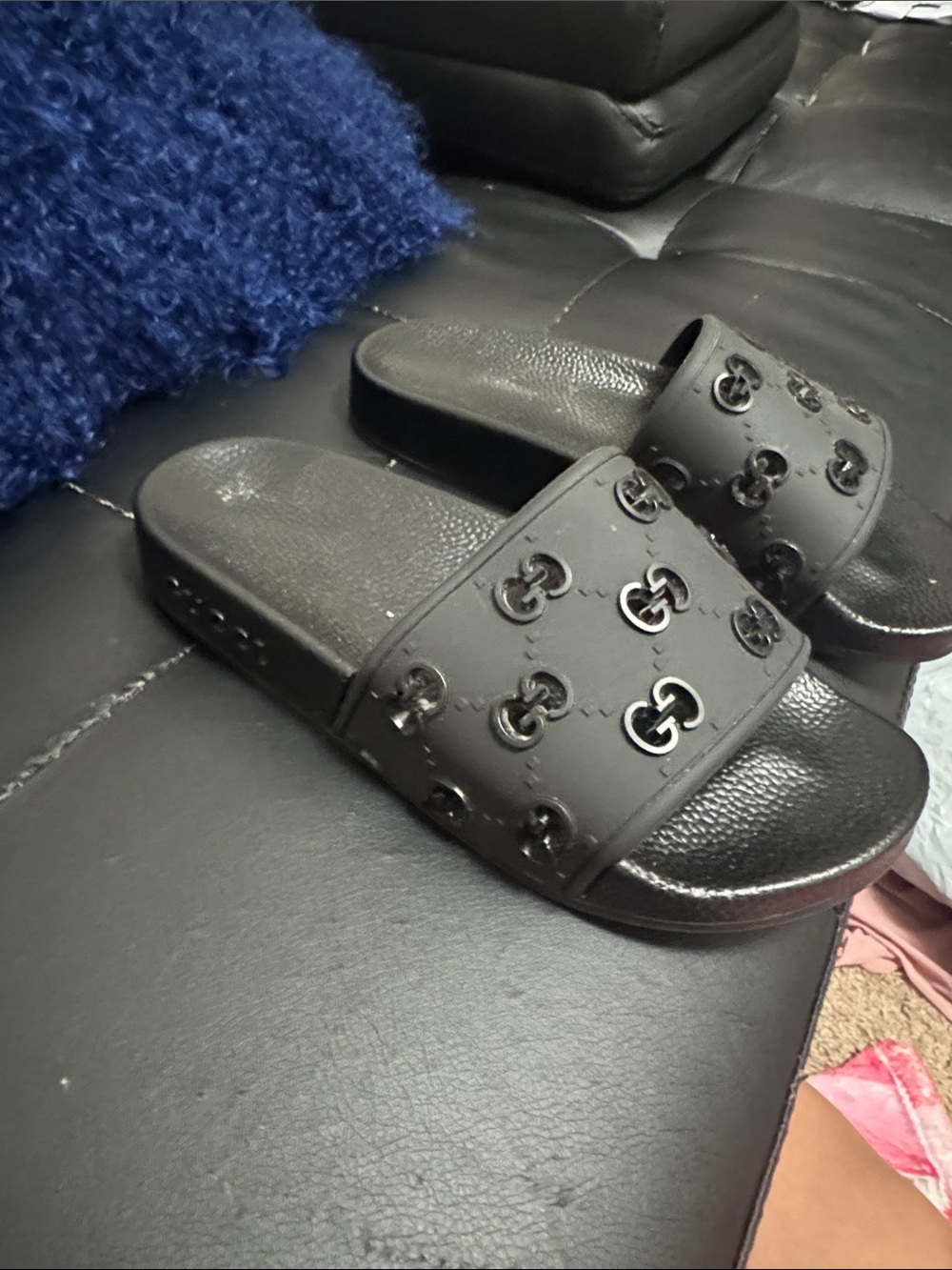 Gucci Black Quilted Logo Slide Sandals